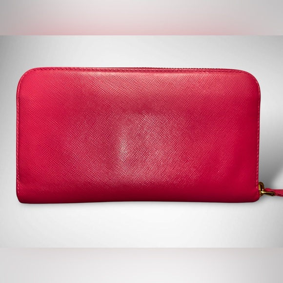 3$ start!! Prada Pink Saffiano Leather Bow Zip Around Wallet with Box Auth card - Picture 10 of 16